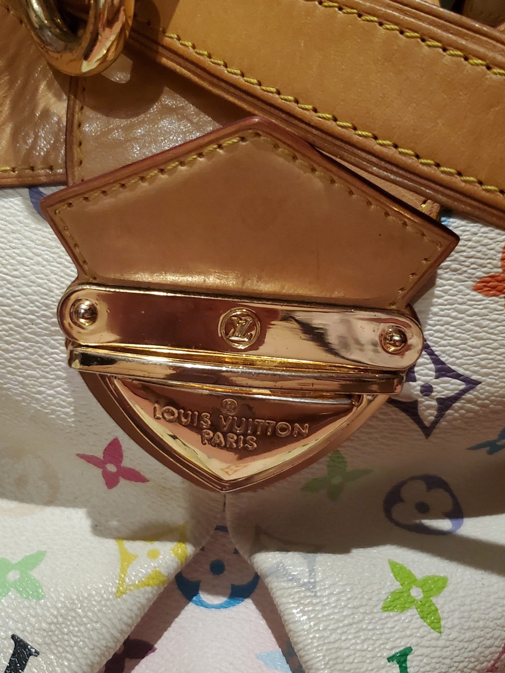 Louis Vuitton Multicolor Monogram White Canvas Shoulder Bag with Tan Trim - Picture 4 of 11